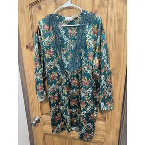Vintage Victoria's Secret Gold Label Robe Emerald Green Satin Lace Trim Size OS‎